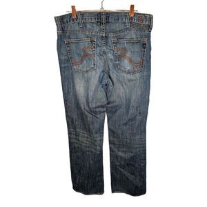 Rock & Republic Henlee Jean Mens 36x32 Bootcut Medium Wash Blue Distressed Denim